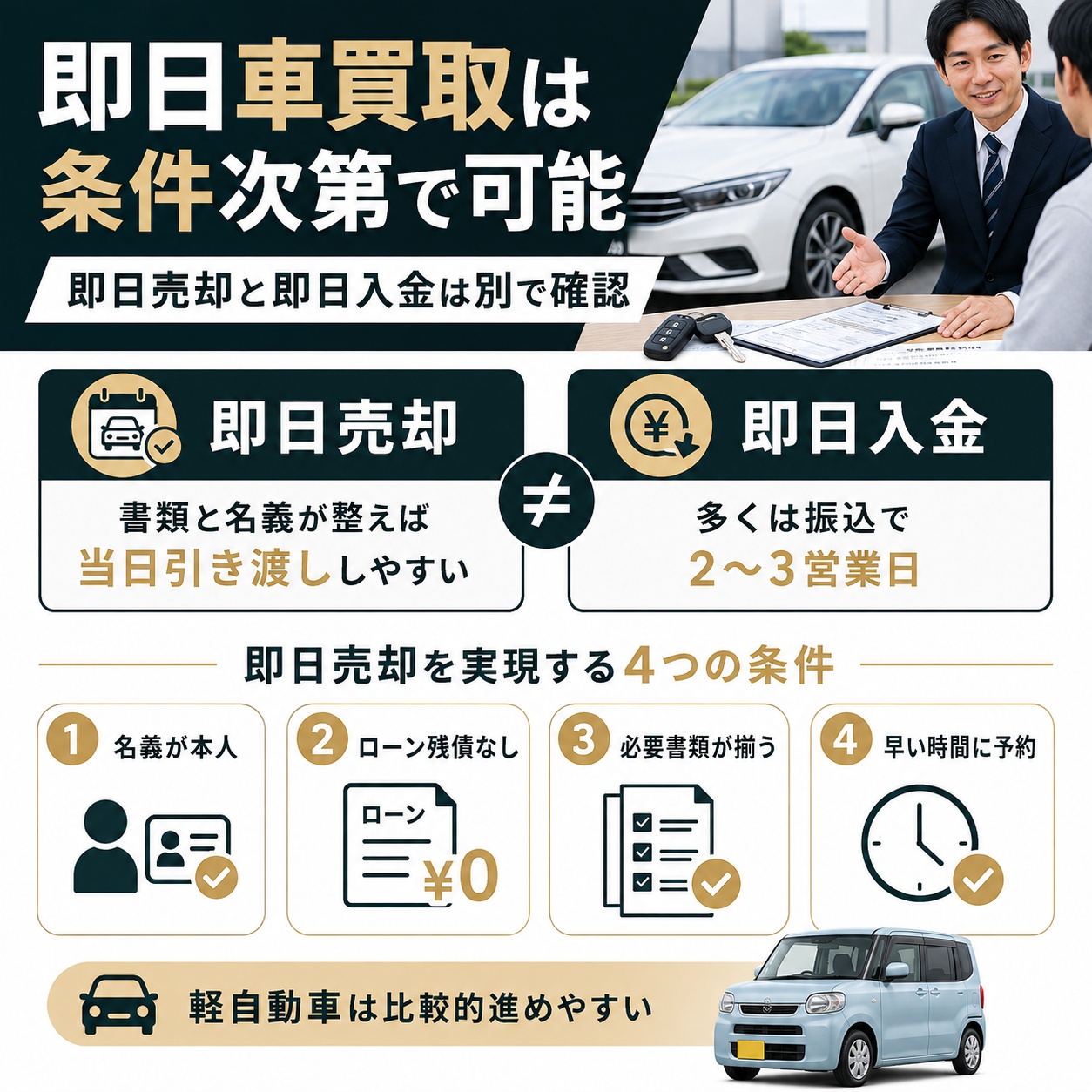 即日車買取は条件が揃えば当日中に売却できる