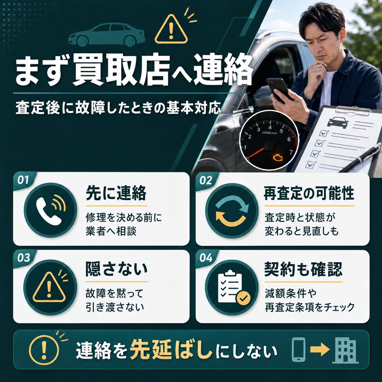 車の査定後に故障したらまず買取店へ連絡する
