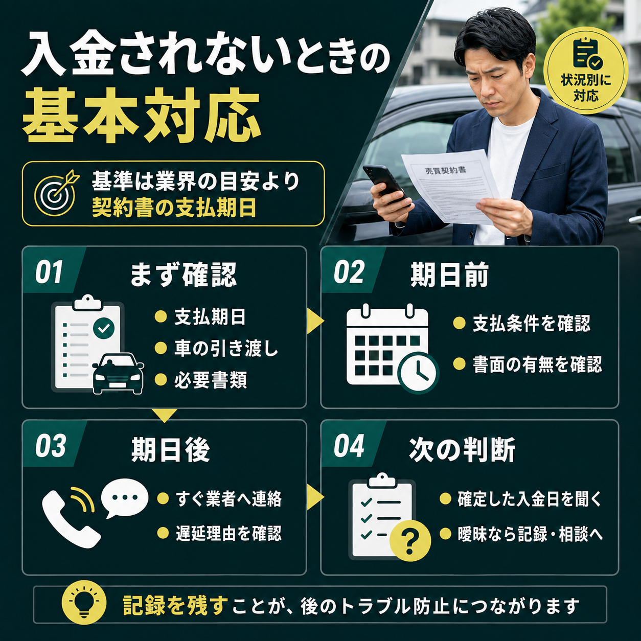 車買取で入金されないときの対処法と相談先【支払期日を過ぎたら確認】