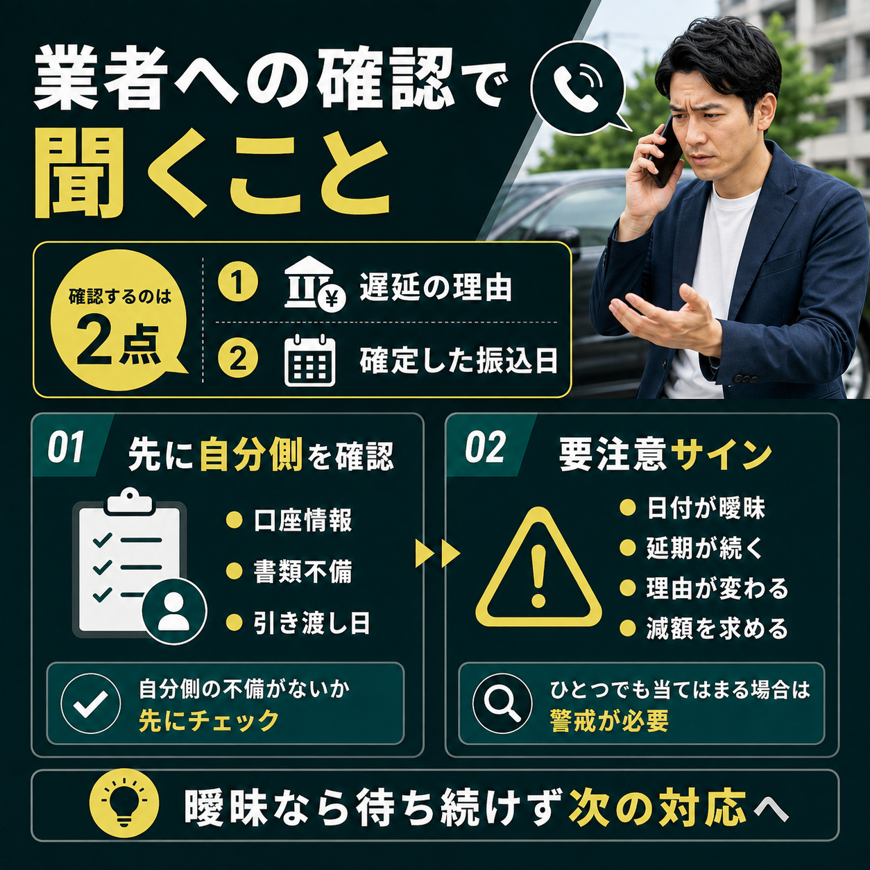 業者への確認では入金理由と振込日を明確にする