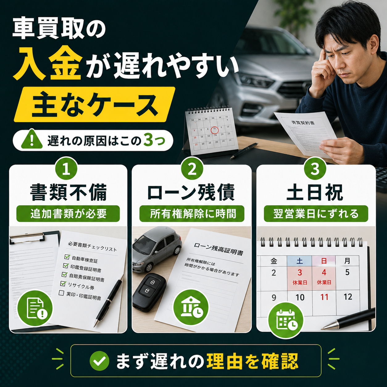 車買取の入金が遅れやすい主なケース