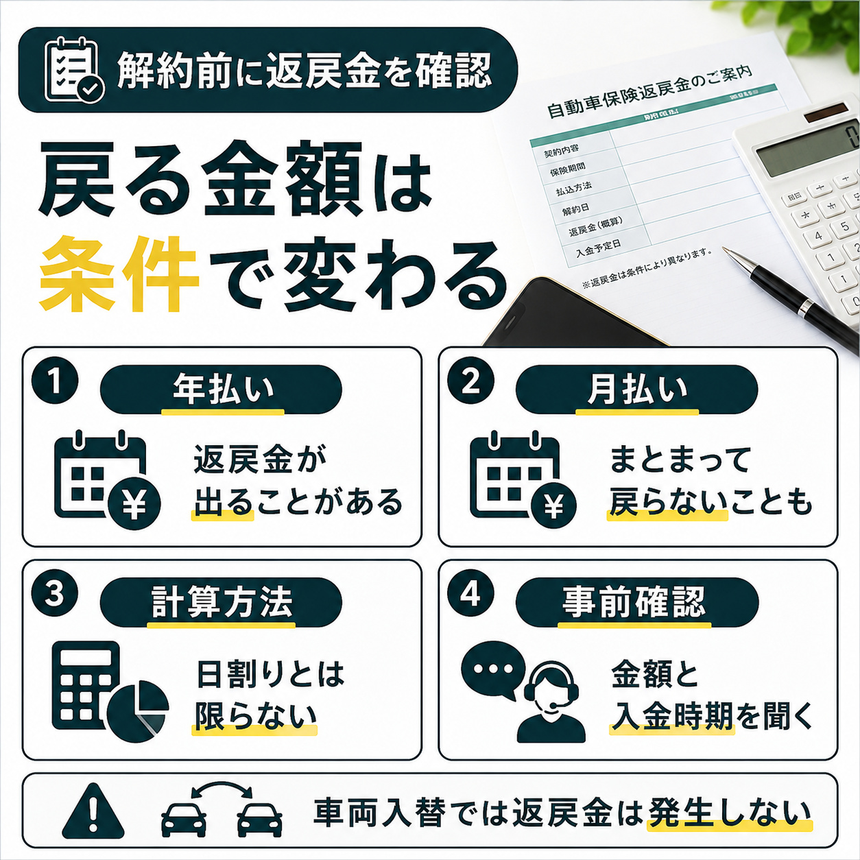 任意保険の解約では返戻金も確認する