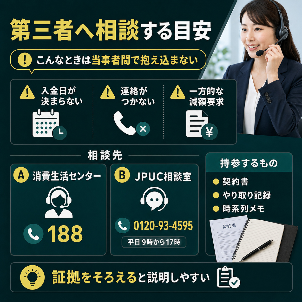連絡不能や減額要求なら第三者へ相談する