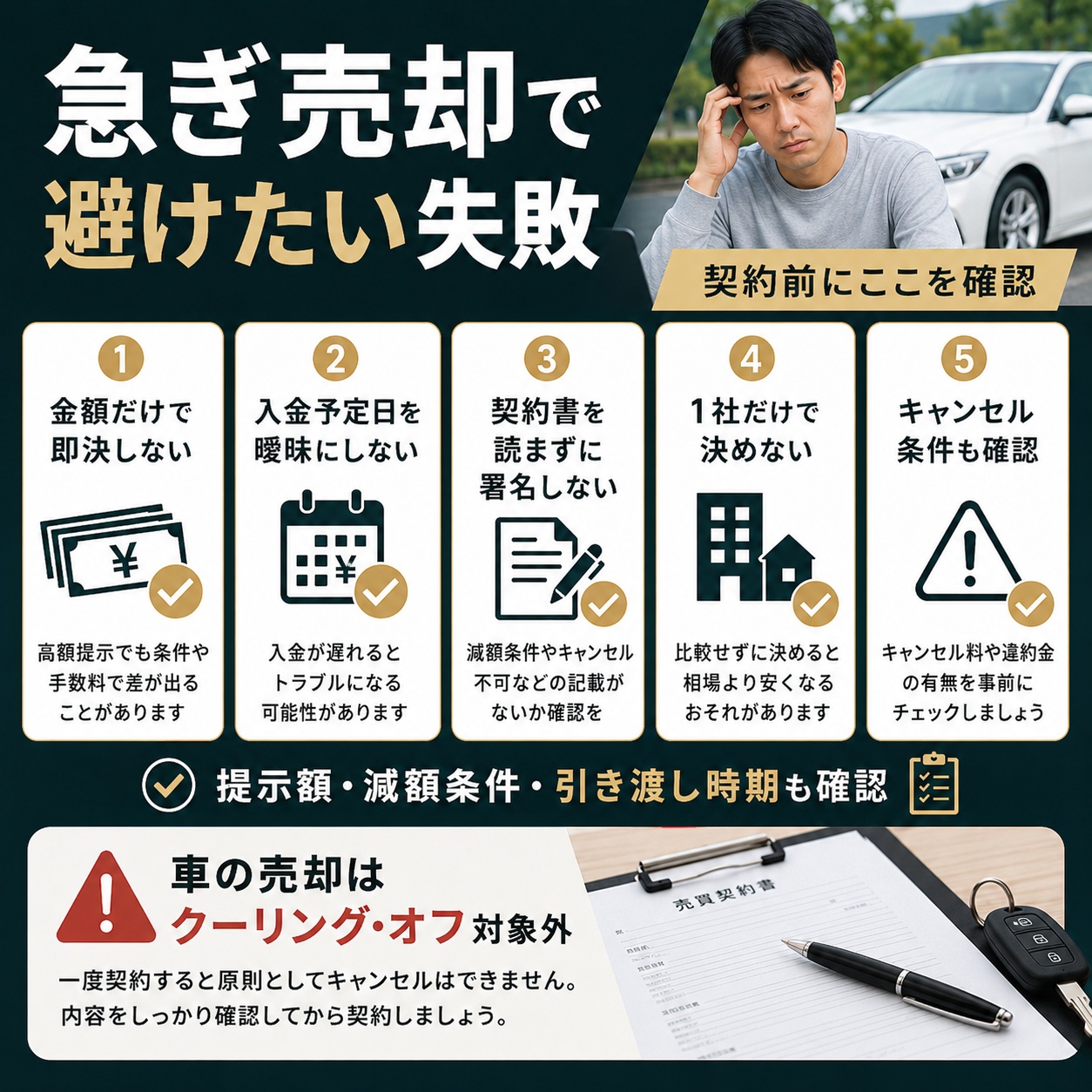 急いで車を売るときに避けたい失敗と注意点