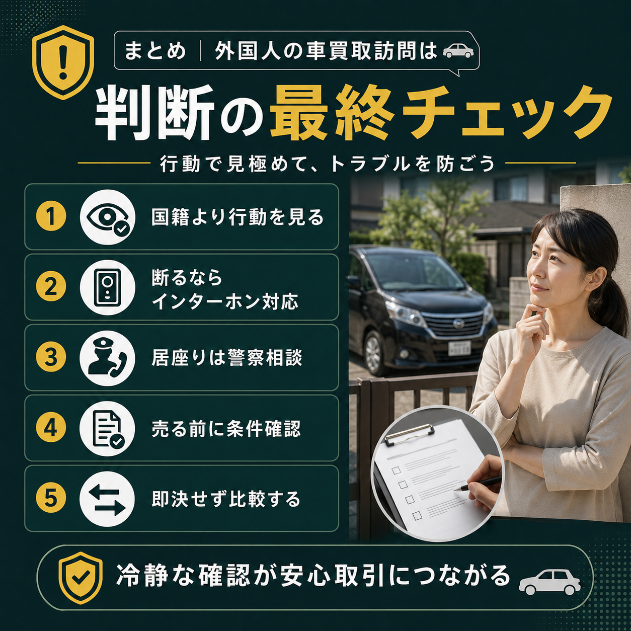 まとめ｜外国人の車買取訪問は国籍ではなく行動で判断する