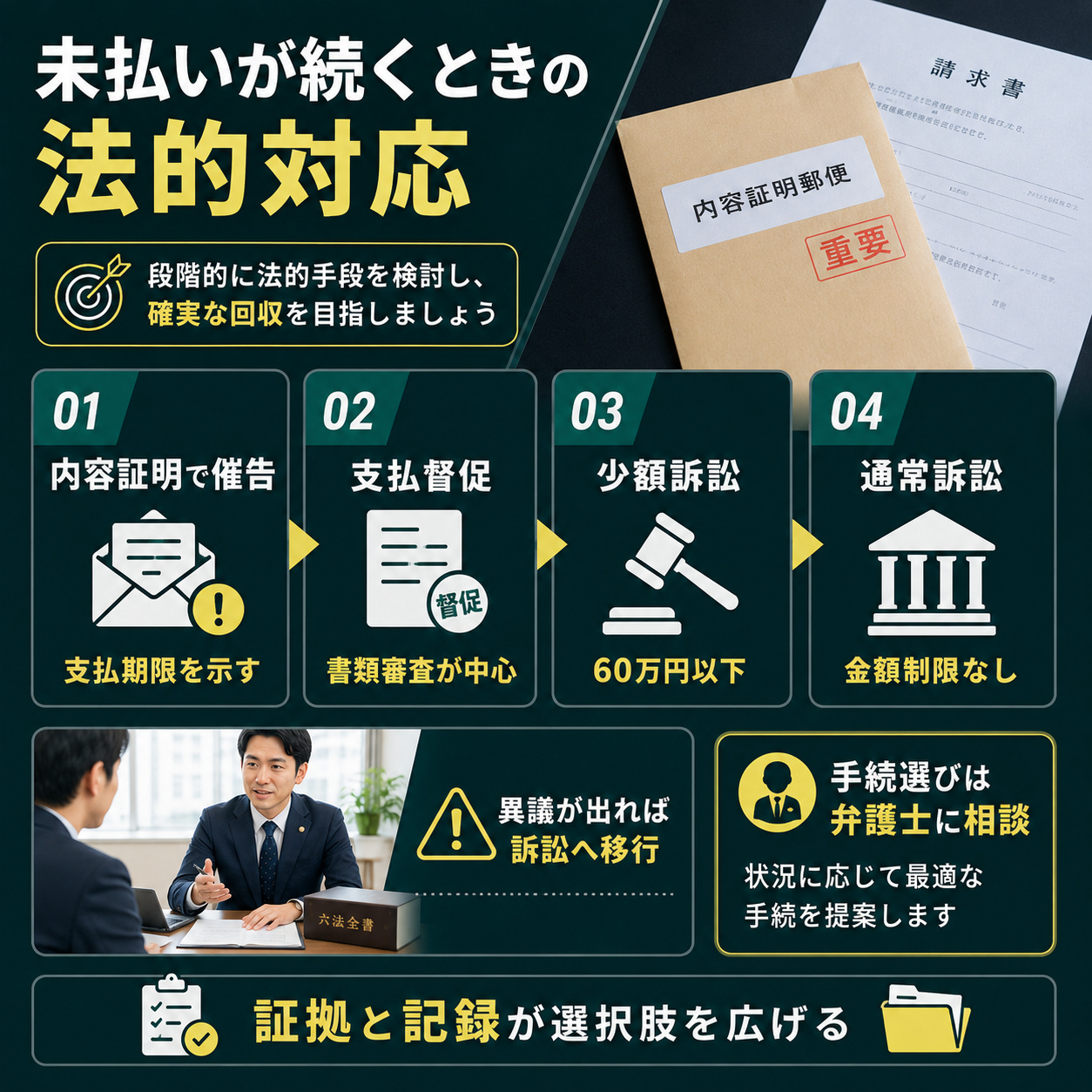 未払いが解消しない場合は法的手段も検討する