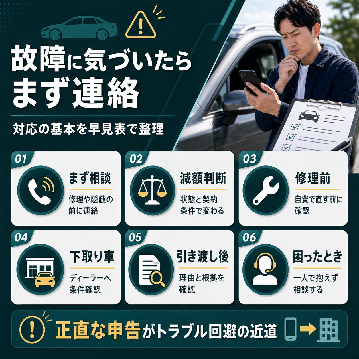 まとめ ｜ 車査定後に故障したらまず業者へ連絡しよう