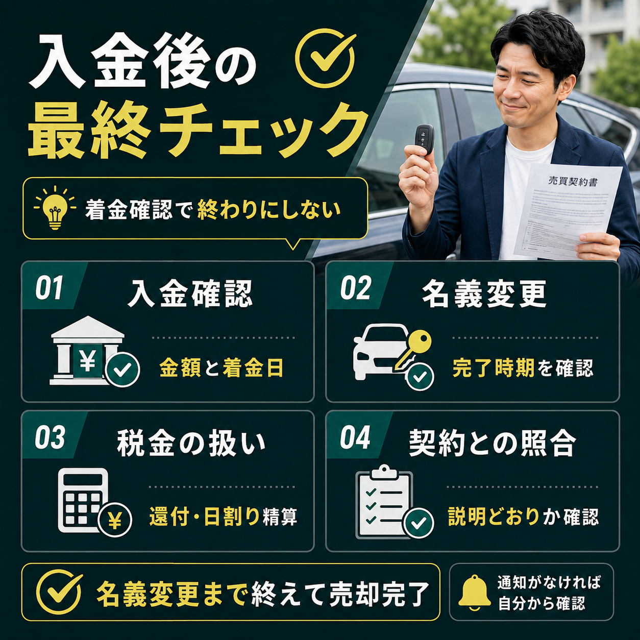 入金後も名義変更と精算内容を確認する