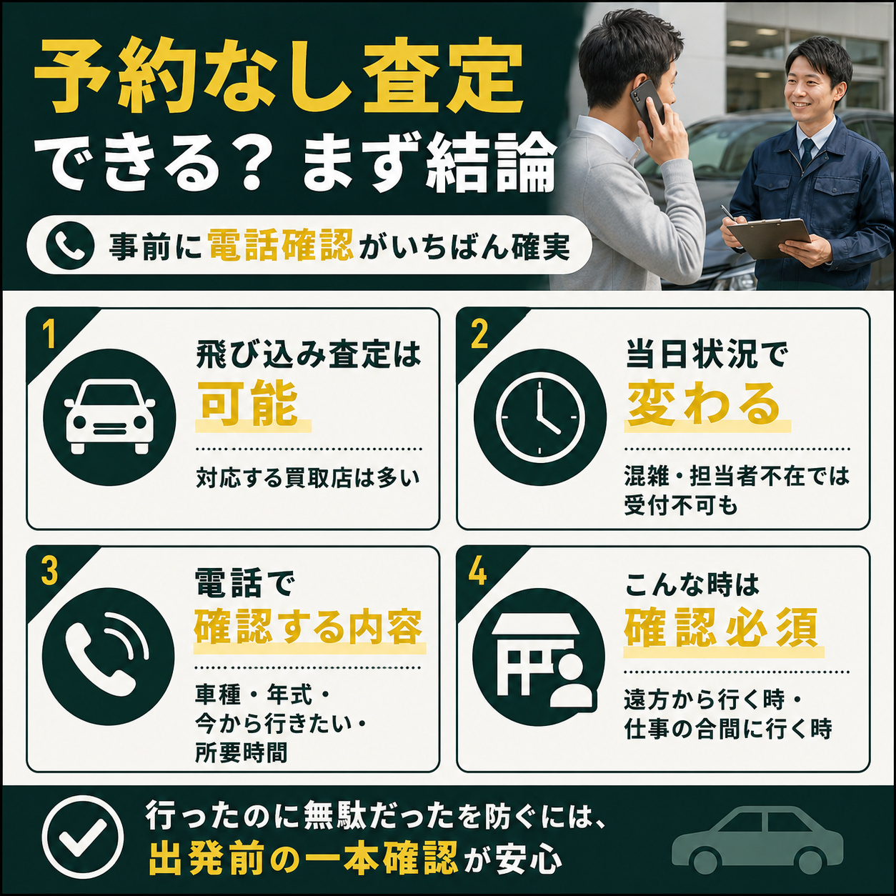 車査定は予約なしでも受けられるが事前確認が確実