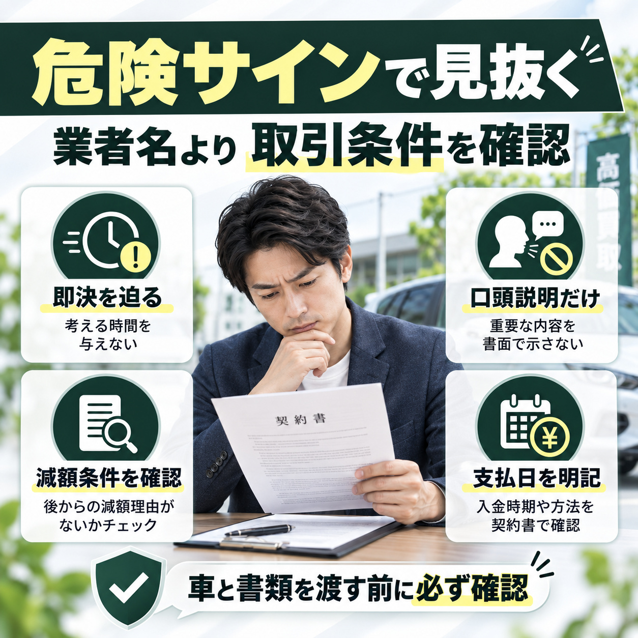 車買取詐欺は業者名より取引の危険サインで見抜く
