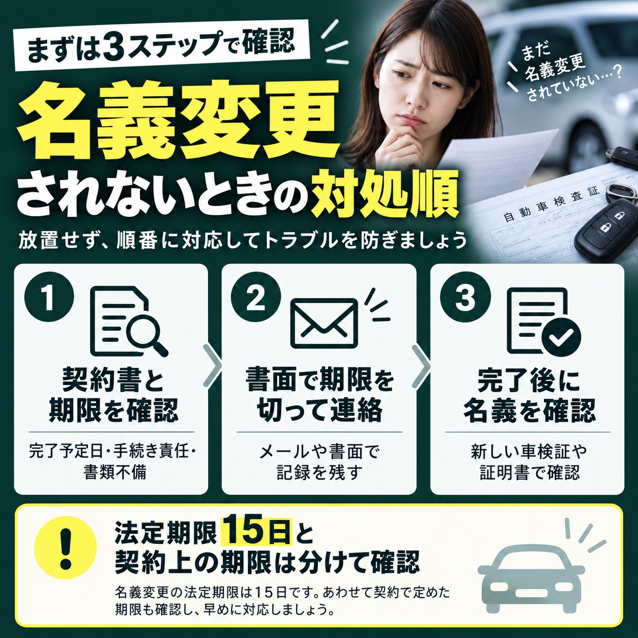 車売却後に名義変更されないときの対処順