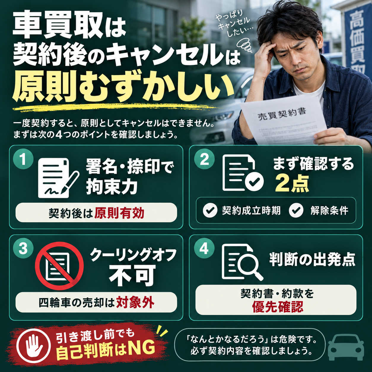 車買取は契約後のキャンセルが原則難しい