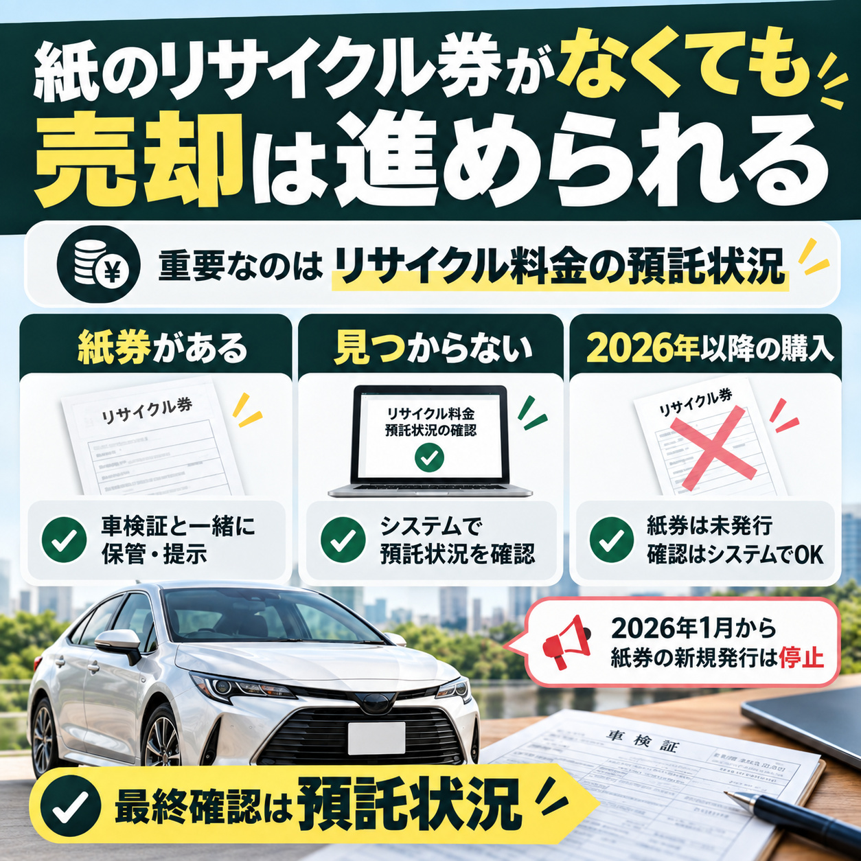 車買取は紙のリサイクル券がなくても進められる