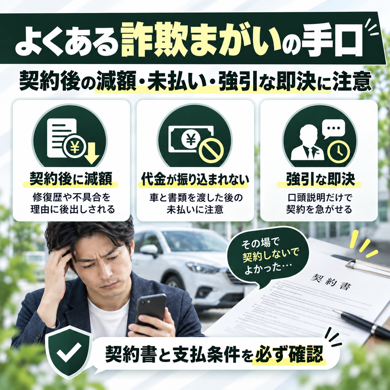 車買取で起こりやすい詐欺まがいの手口