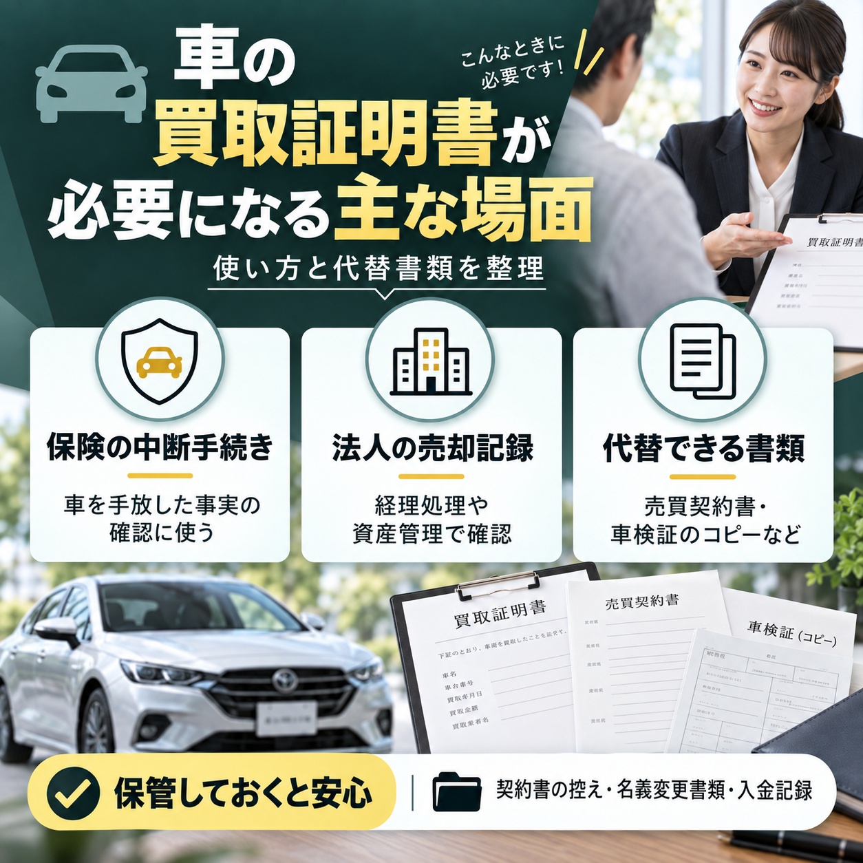 車の買取証明書が必要になる主な場面と使い方