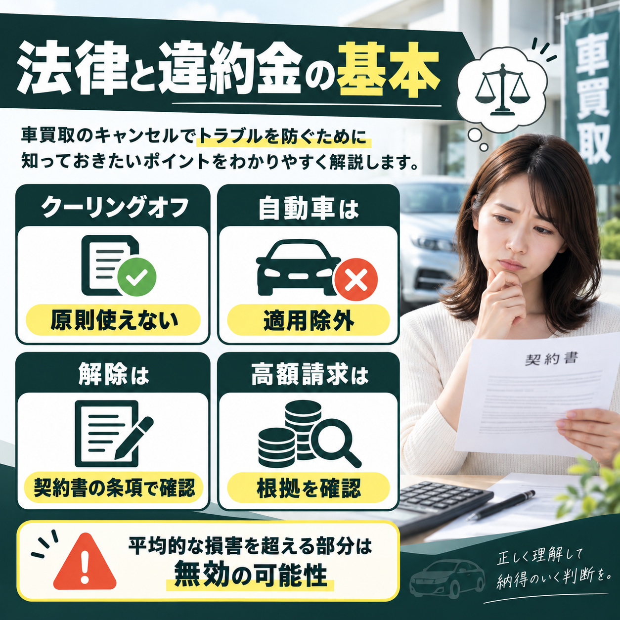 車買取キャンセルに関わる法律と違約金の考え方