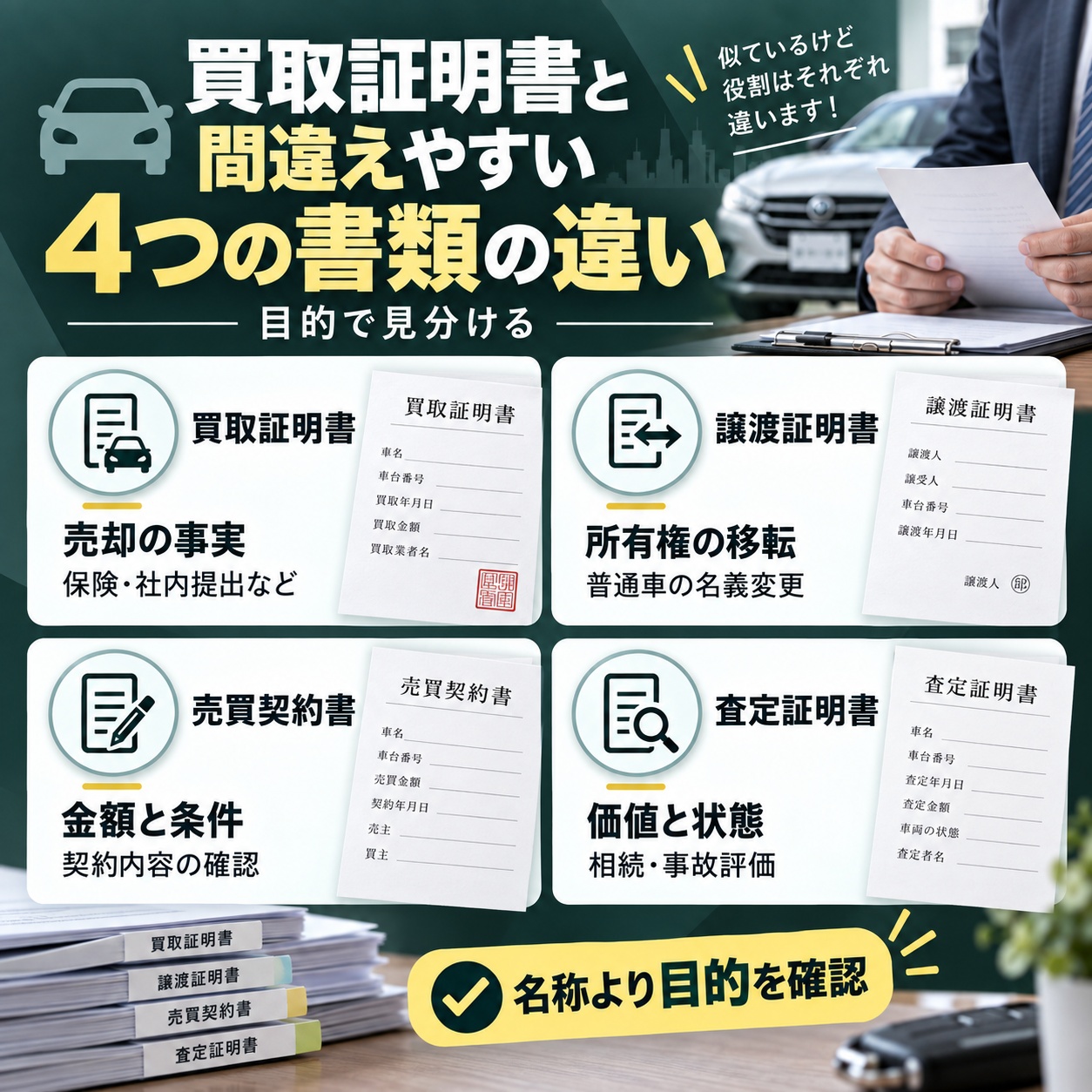 買取証明書と間違えやすい4つの書類の違い