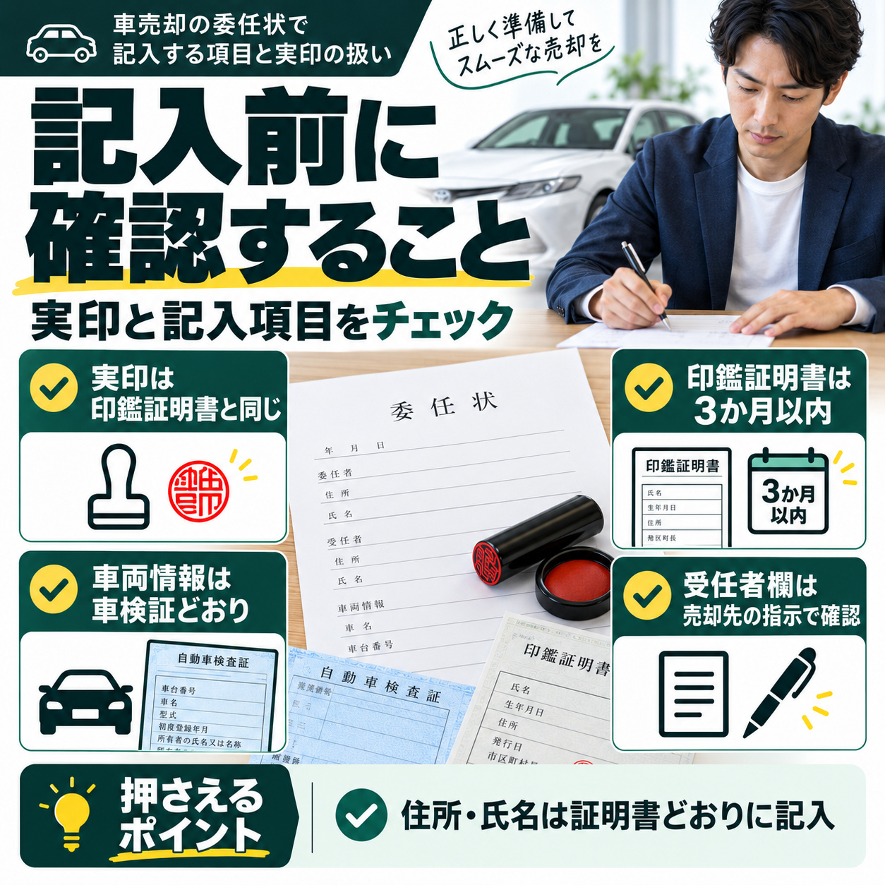 車売却の委任状で記入する項目と実印の扱い