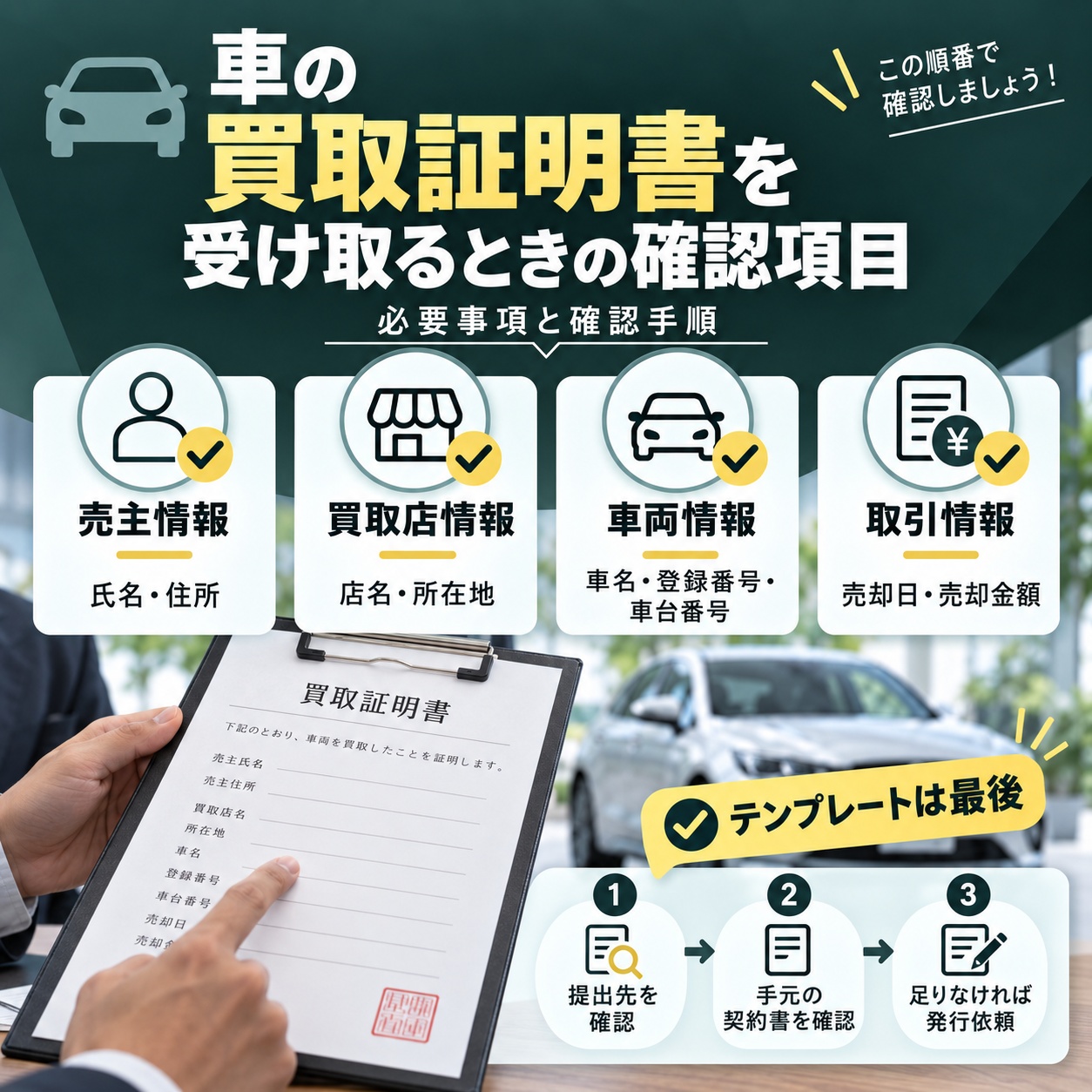 車の買取証明書を受け取るときの確認項目