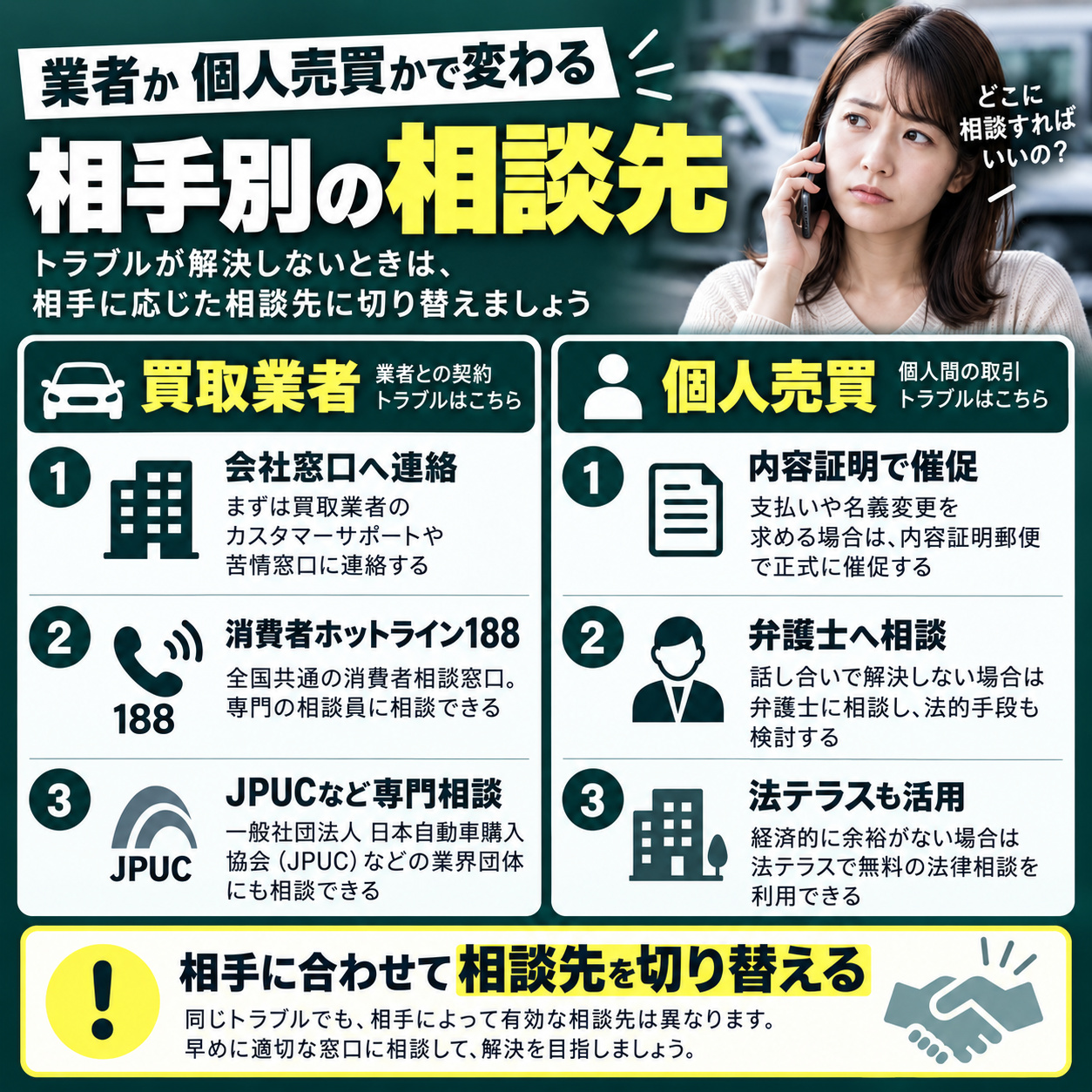 解決しないときは相手別に相談先を切り替える