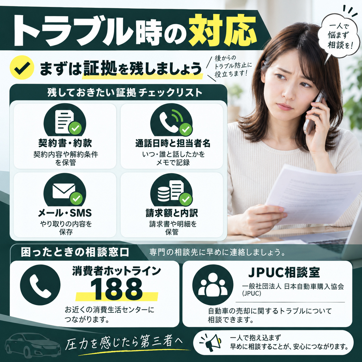 トラブル時は証拠を残して相談窓口を活用する