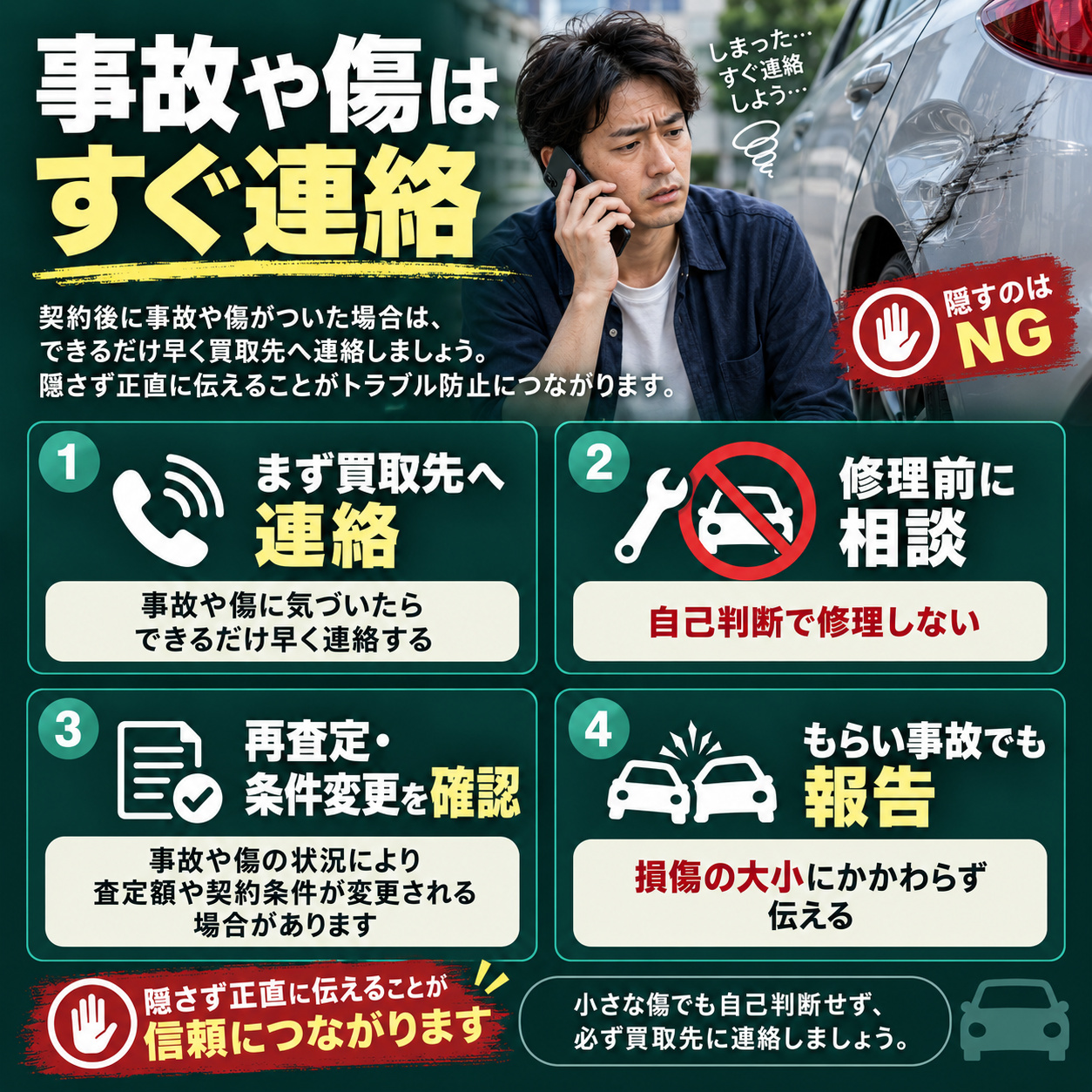 契約後に事故や傷がついたらすぐ連絡する