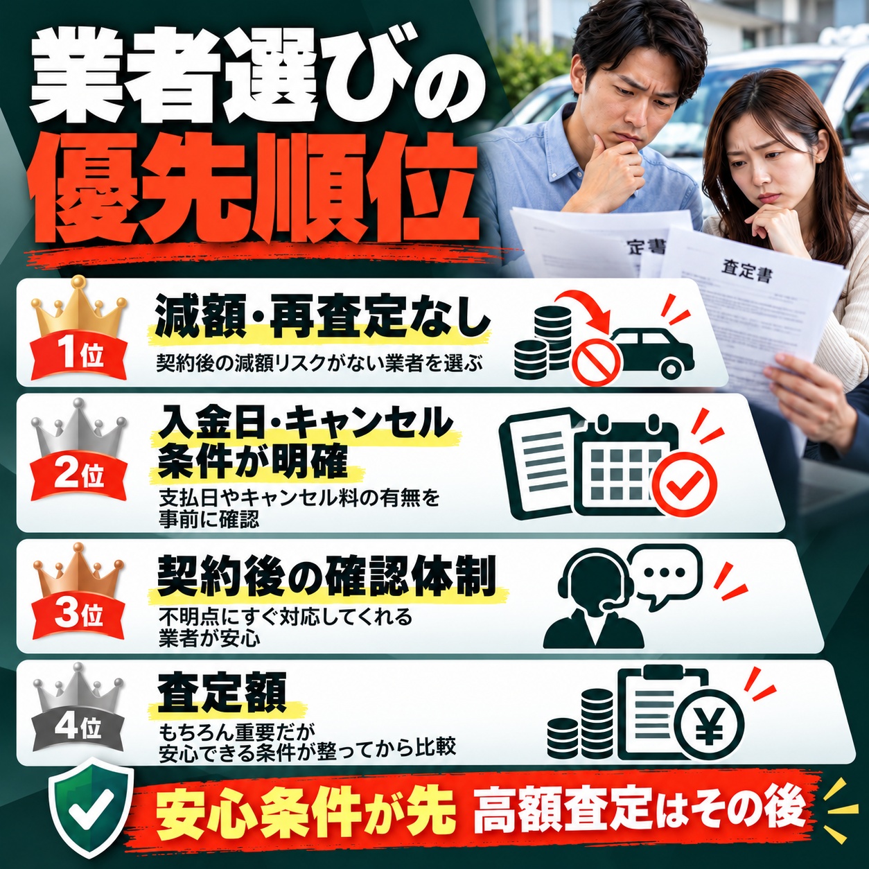 実際に査定を受けて感じた業者選びの優先順位