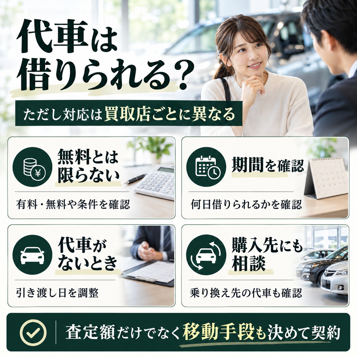 車買取で代車は借りられる？対応は買取店によって異なる