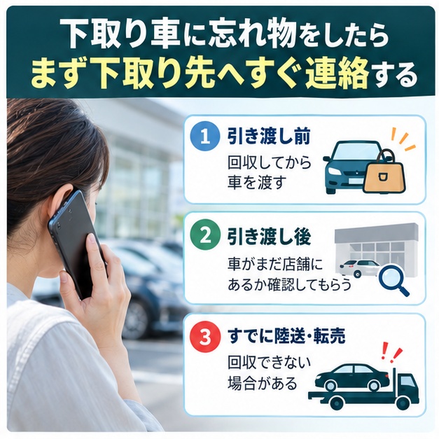 下取り車に忘れ物をしたら、まず下取り先へすぐ連絡する