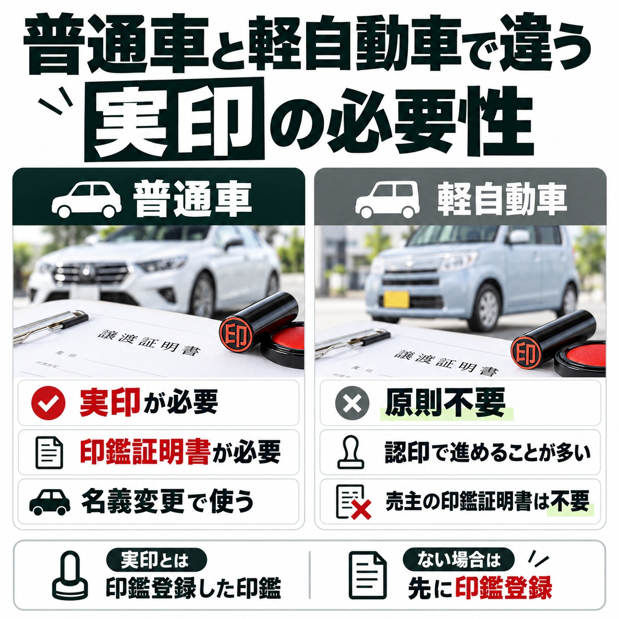 車売却では普通車は実印が必要、軽自動車は原則不要