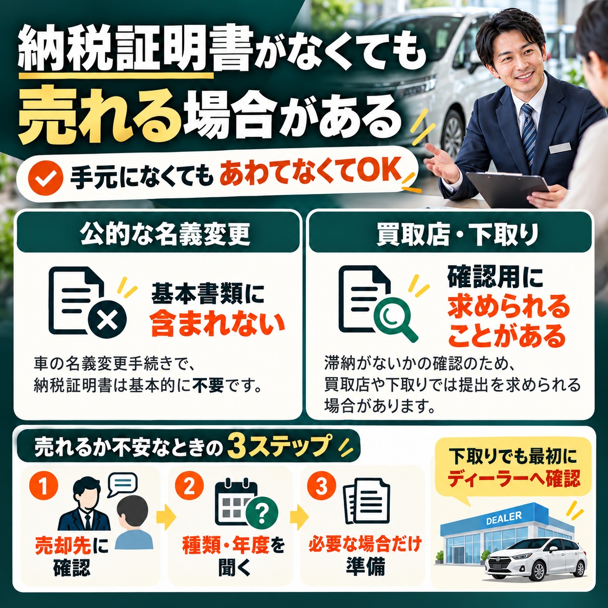 車買取では納税証明書がなくても売れる場合がある