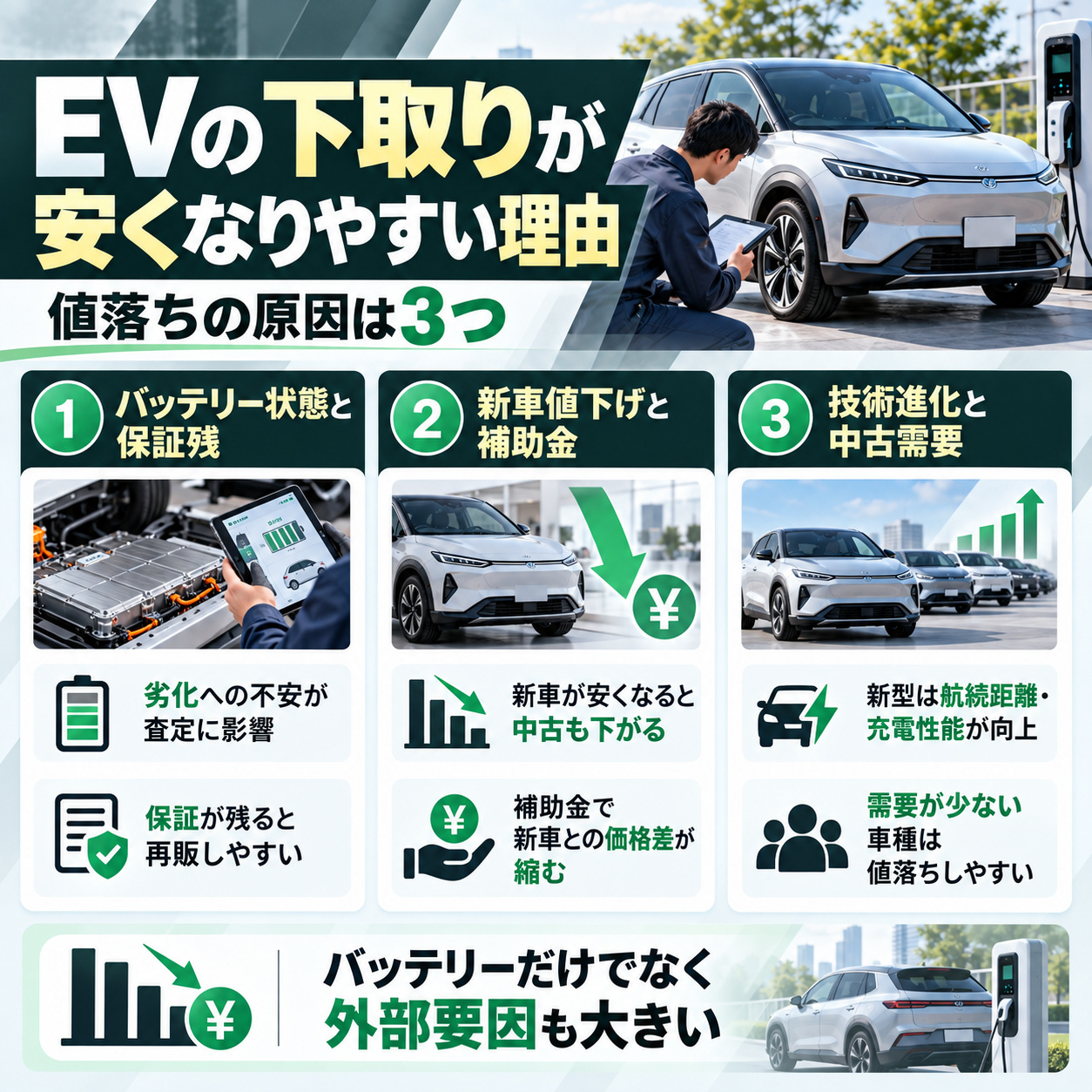 電気自動車の下取りが安くなりやすい理由
