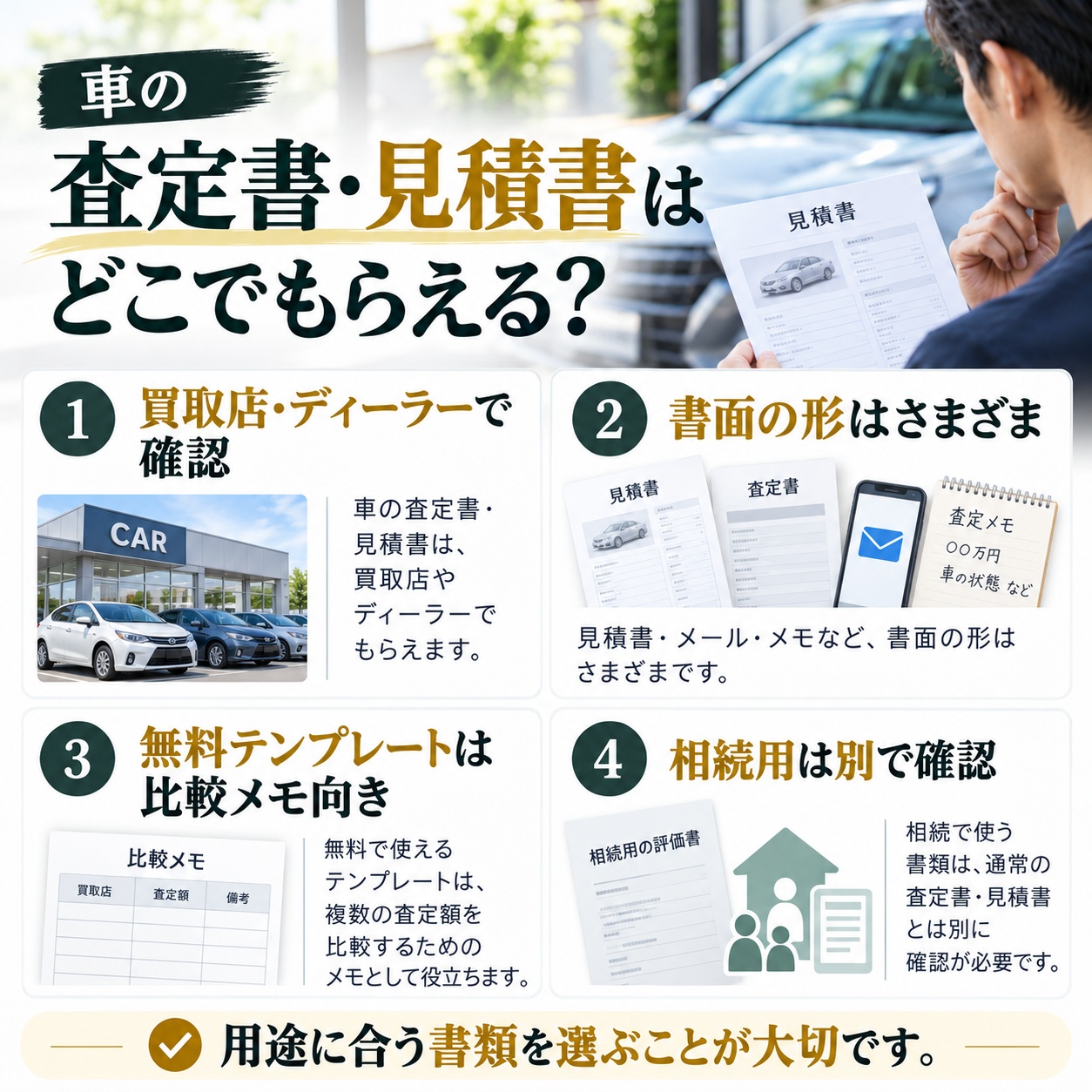 車の査定書・見積書はどこでもらえる？