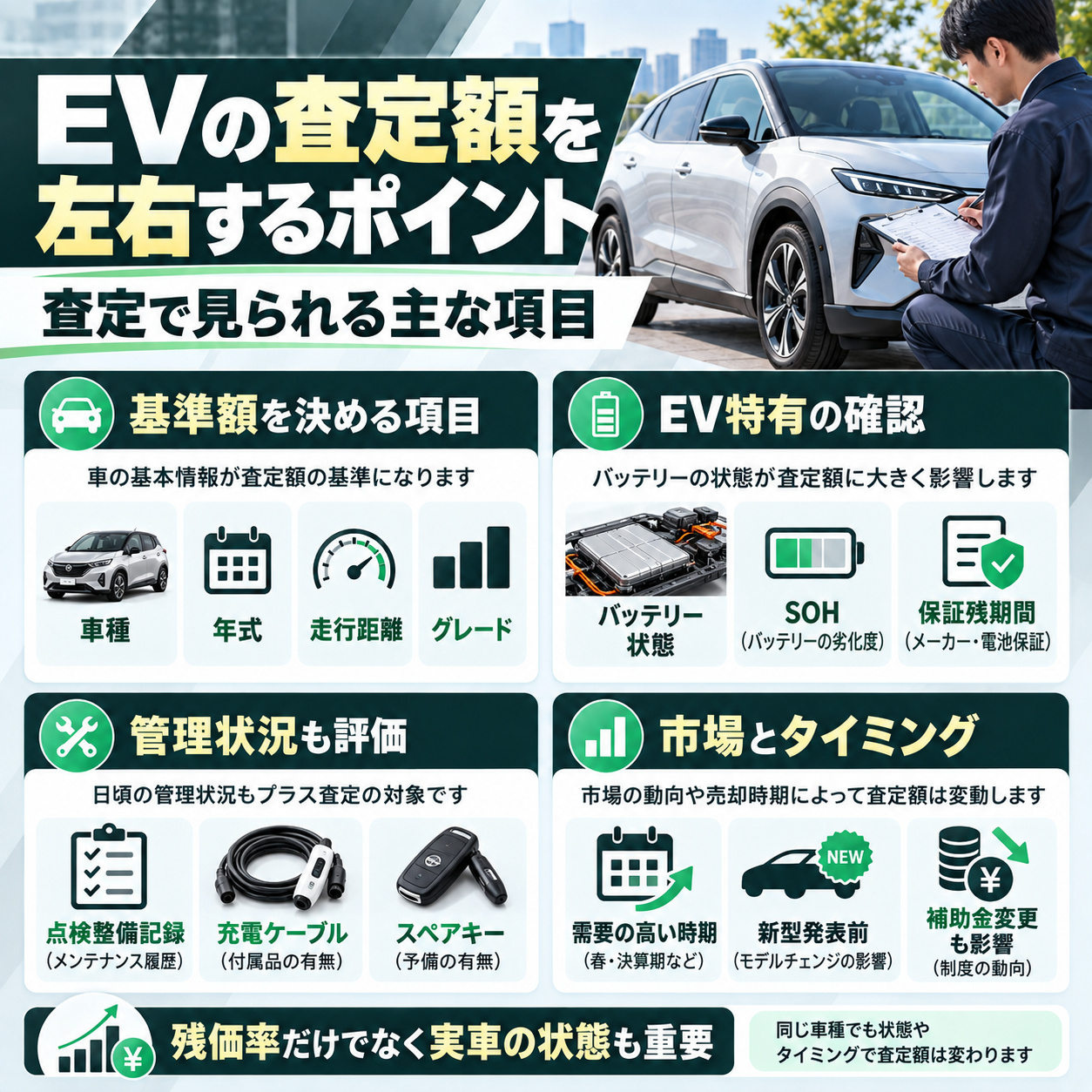 電気自動車の下取り価格を左右する査定項目