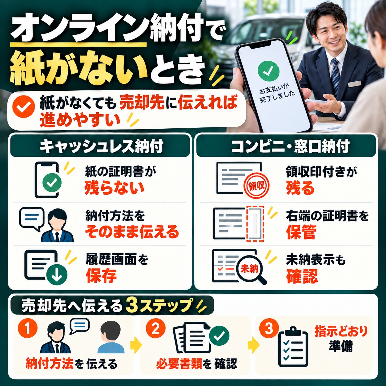 オンライン納付で紙がないときは売却先へ伝える