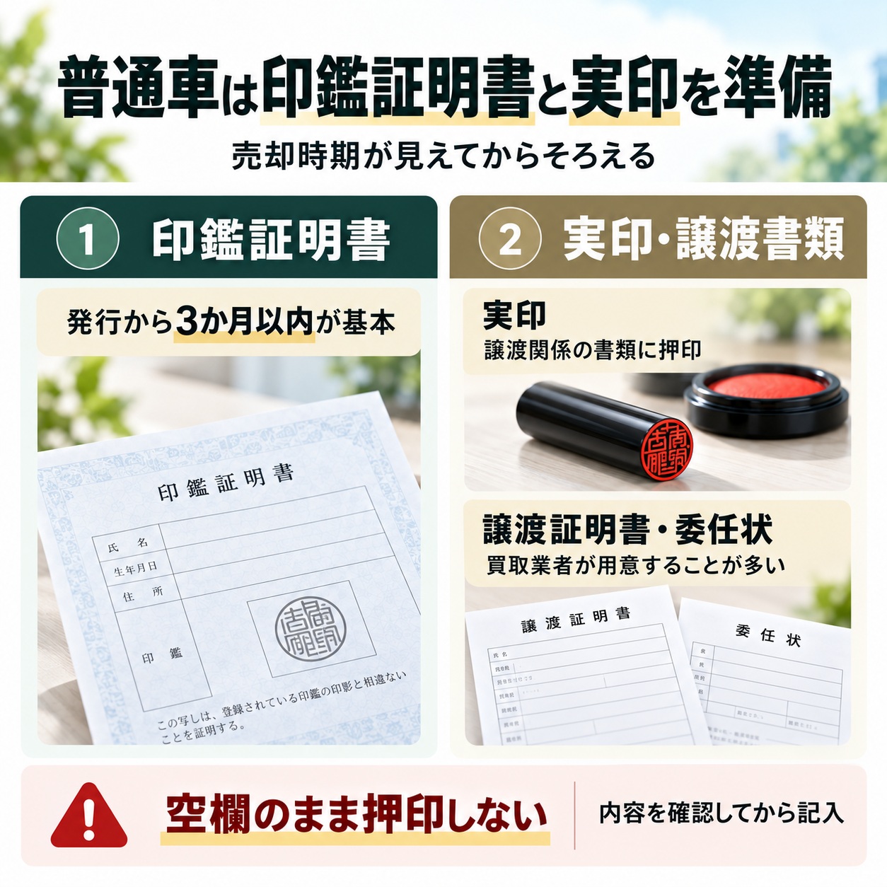 普通車は印鑑証明書と実印が必要