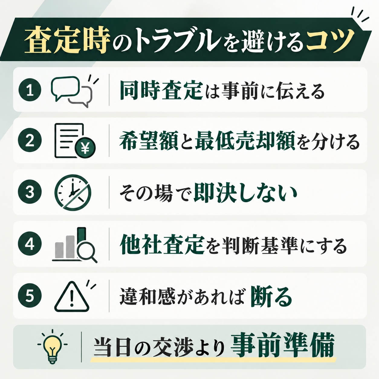 査定時のトラブルを避けるために決めておきたいこと