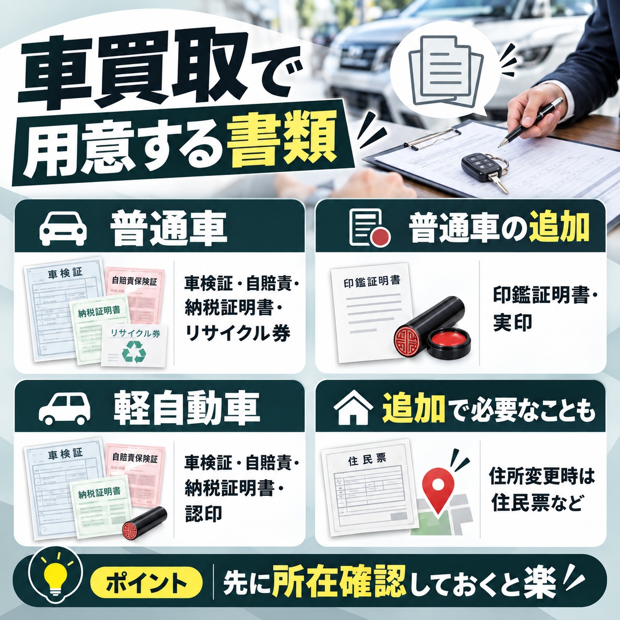 車買取で用意する主な書類
