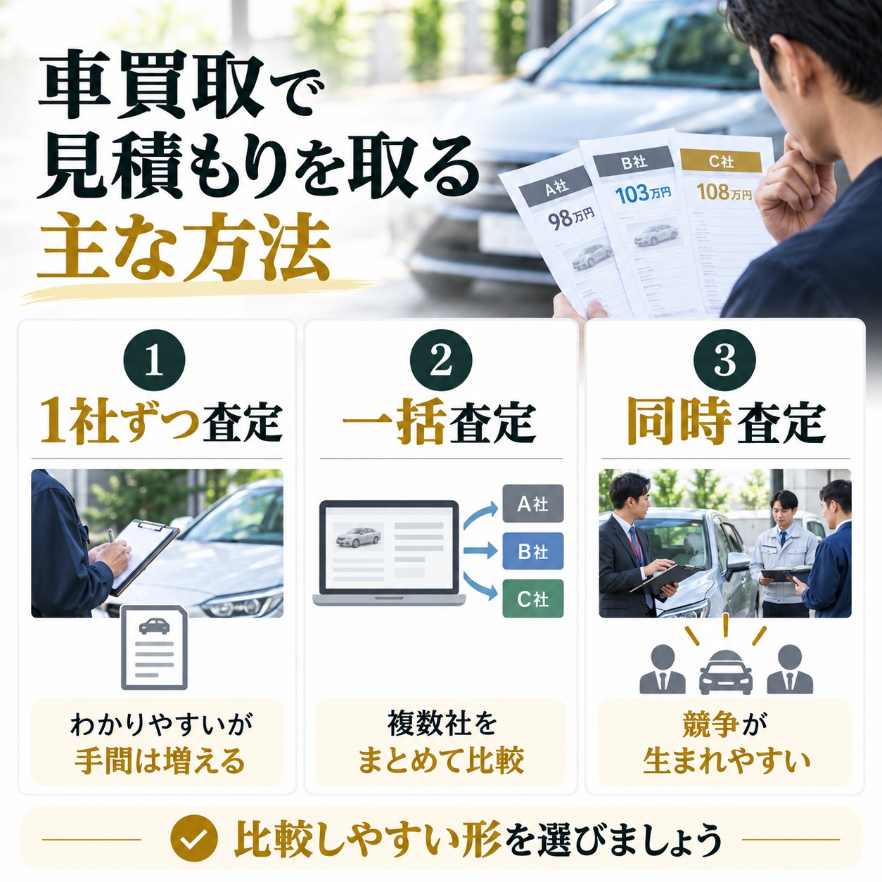 車買取で見積もりを取る主な方法