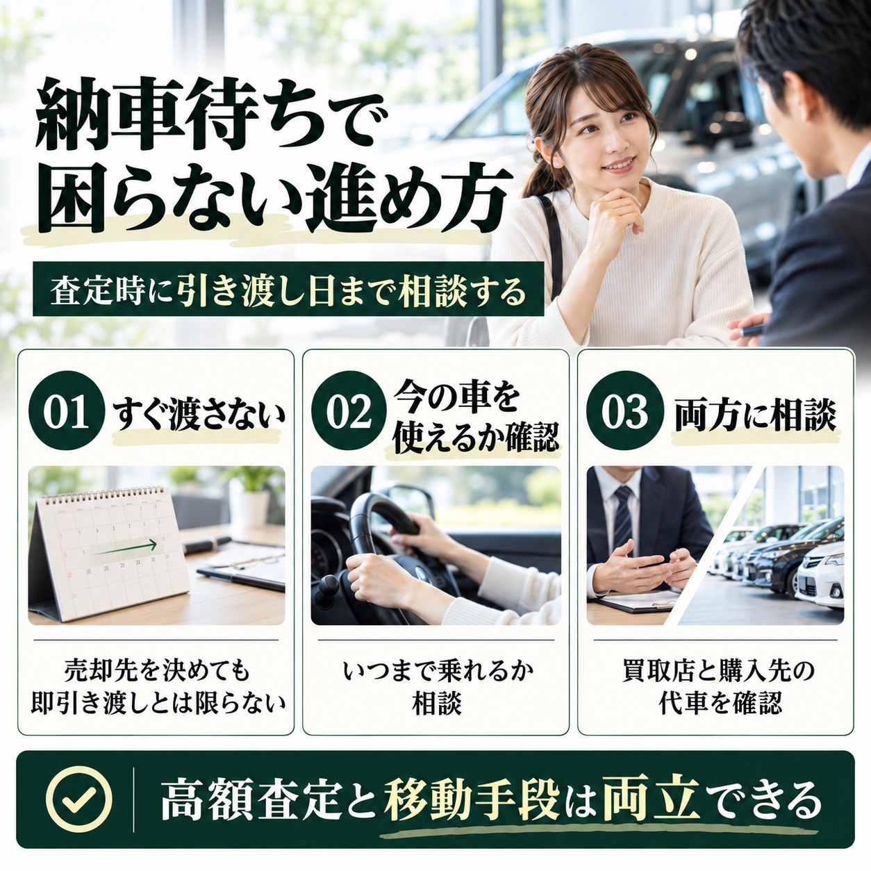 納車待ちなら査定時に引き渡し日まで相談する