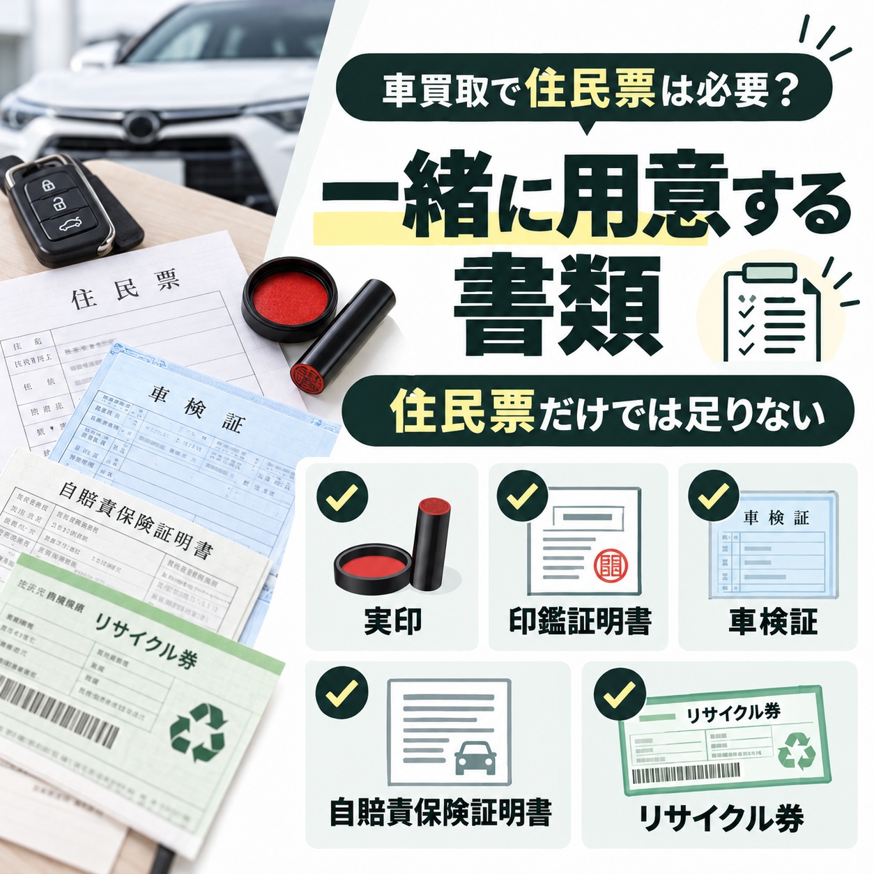 車を売るときに住民票と一緒に用意する書類