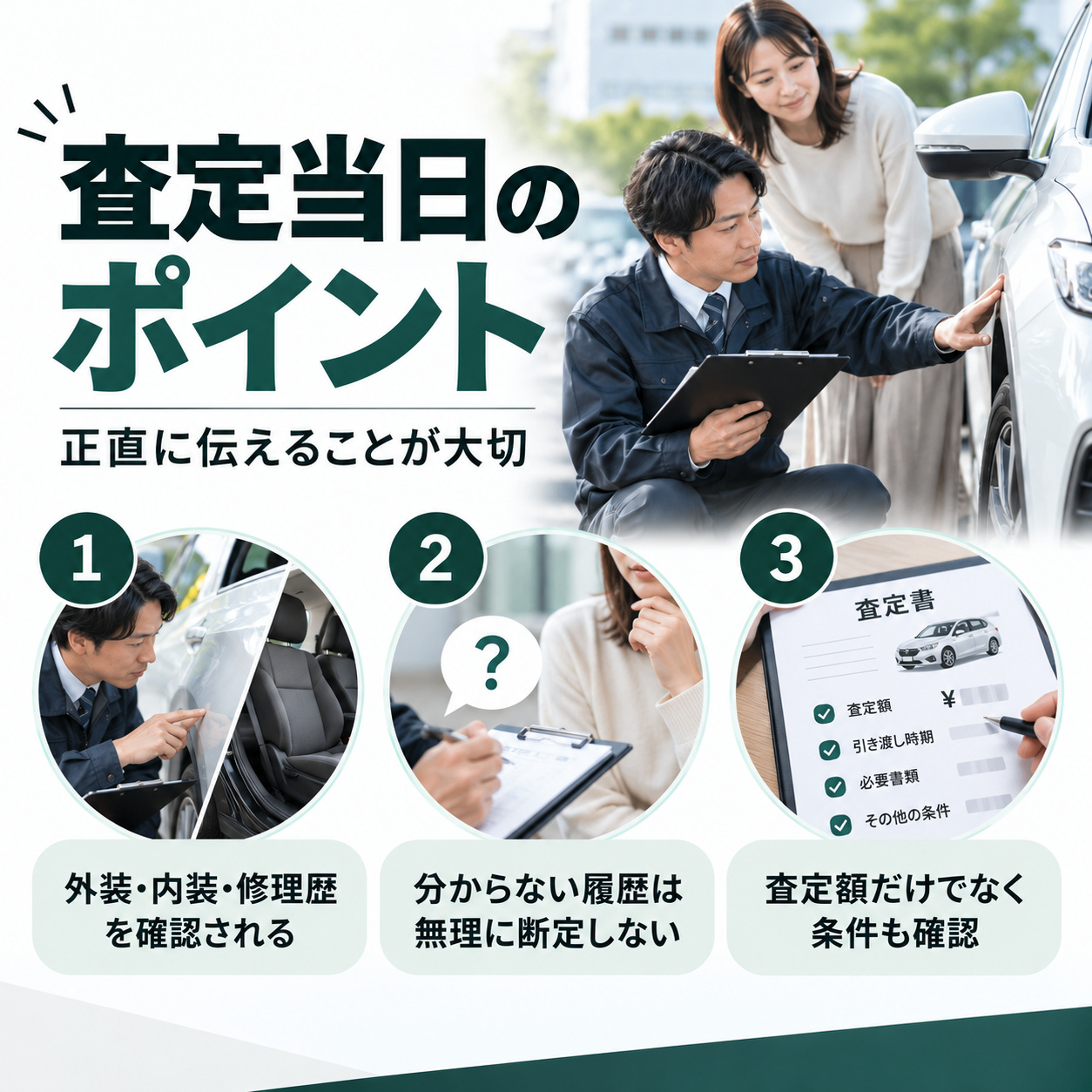 査定当日は車の状態を正直に伝えて金額を確認する