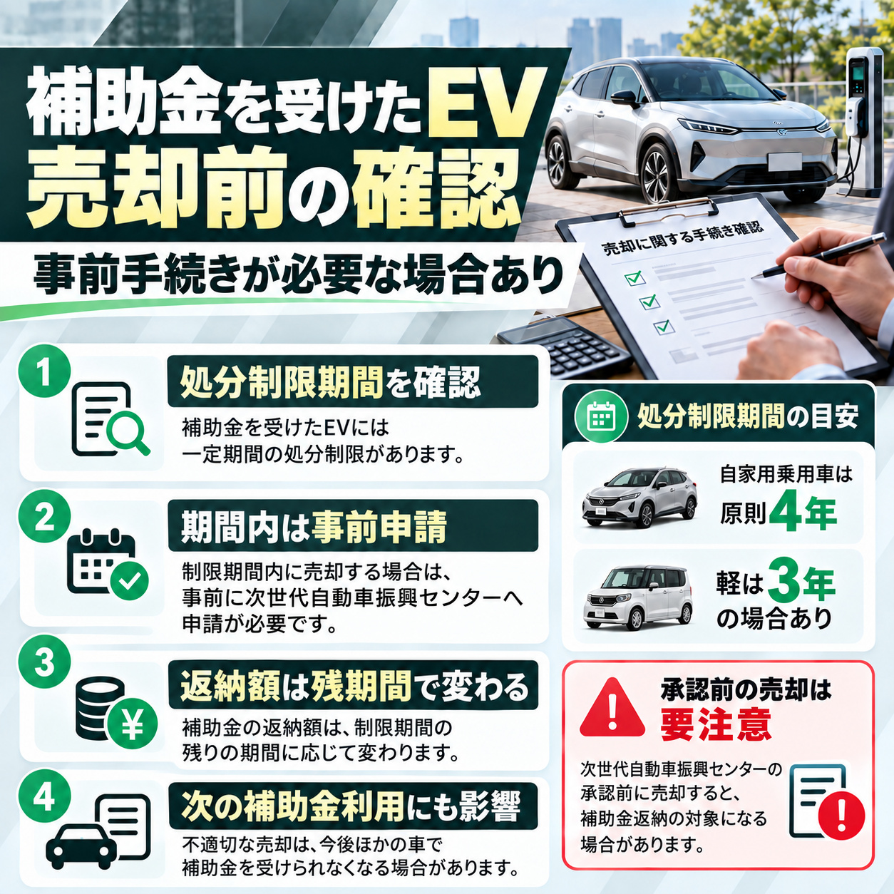 補助金を受けた電気自動車は売却前に手続きを確認する