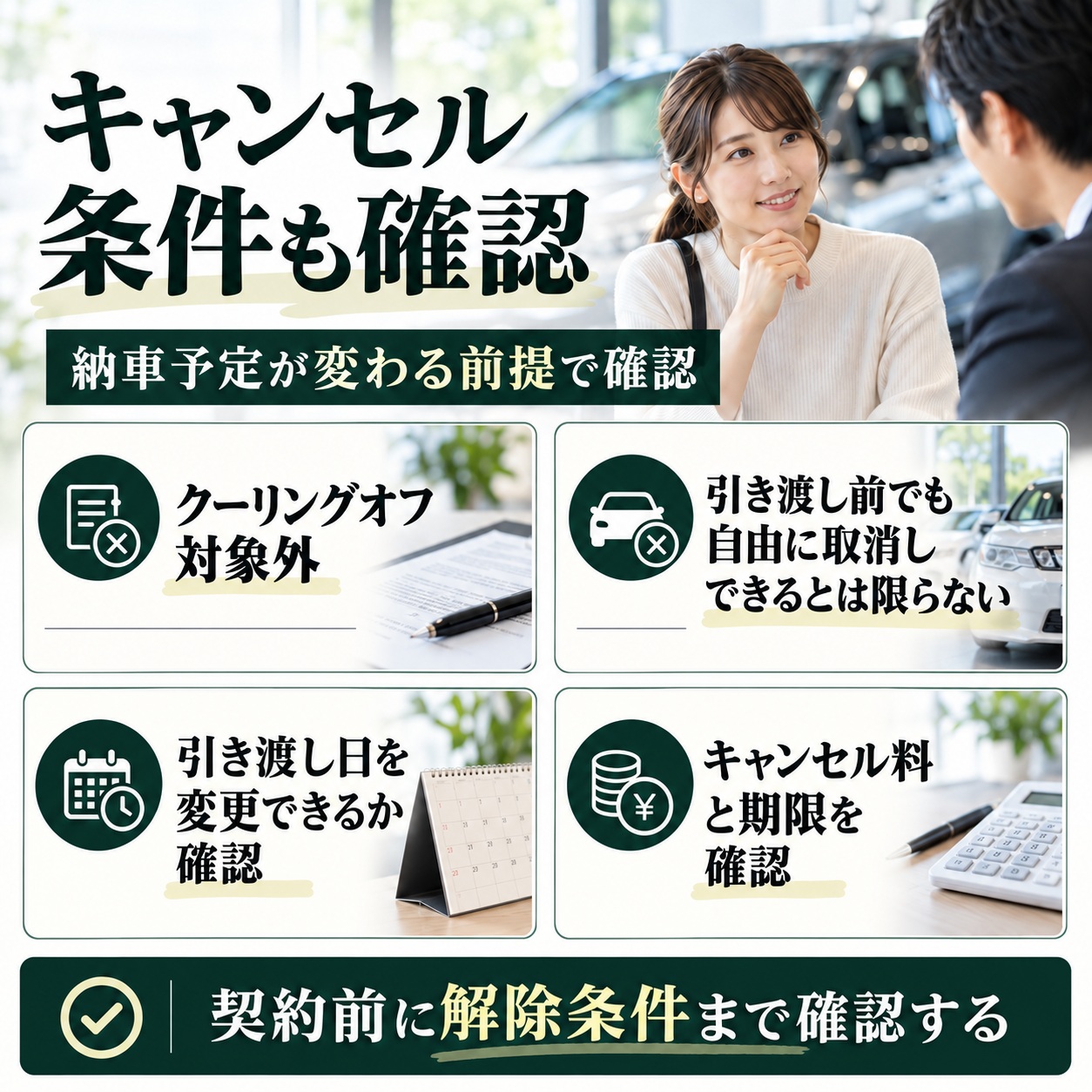 納車予定が変わる可能性があるならキャンセル条件も確認する