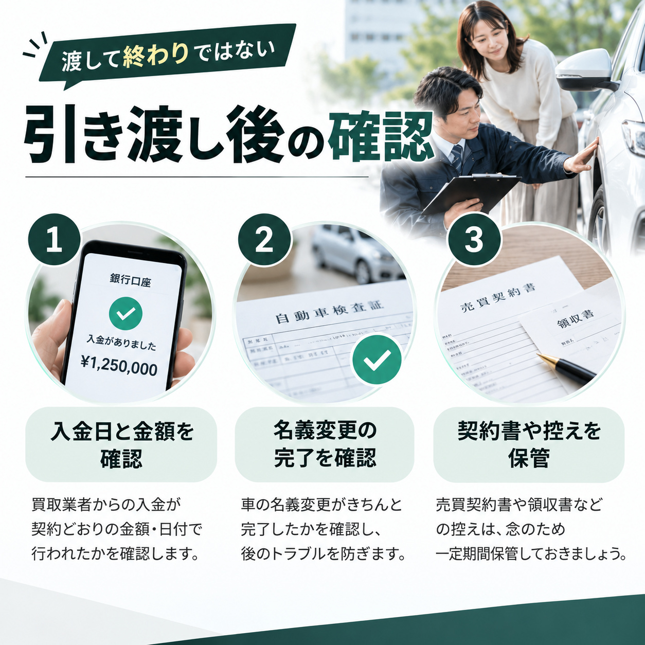 引き渡し後は入金と名義変更まで確認する